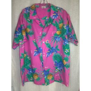 New Horizon Hawaiian Shirt Aloha Pineapple Floral Pink‎ Vacation XL